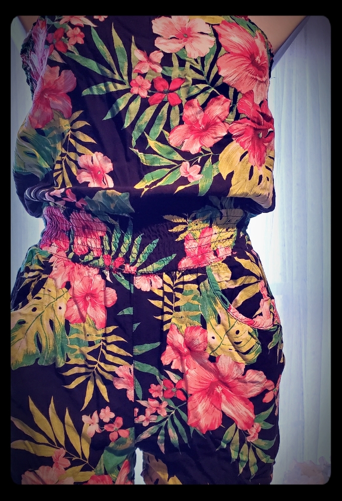 Black Multicolor Flower Romper